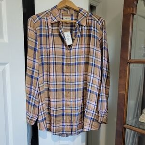 Ladies Brown and Blue Plaid Shirt